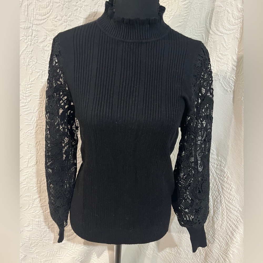 Siani Black Lace‎ Sleeve Sweater, size medium, NWT